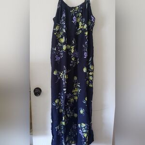 Time And Tru Ladies Size XL Navy Floral Adjustable Strap Maxi Dress With Pocket